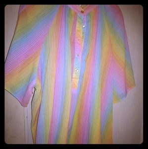 Vintage button up top notch rainbow blouse 1x